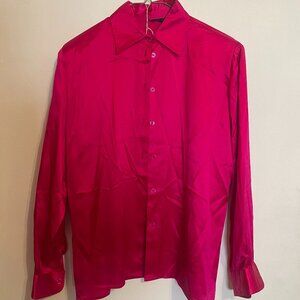 Vintage Bright Pink Satin silk Blouse